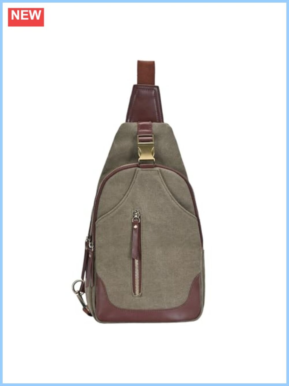Canvas Sling Bag Crossbody Dual Compartments Water Bottle Outdoor